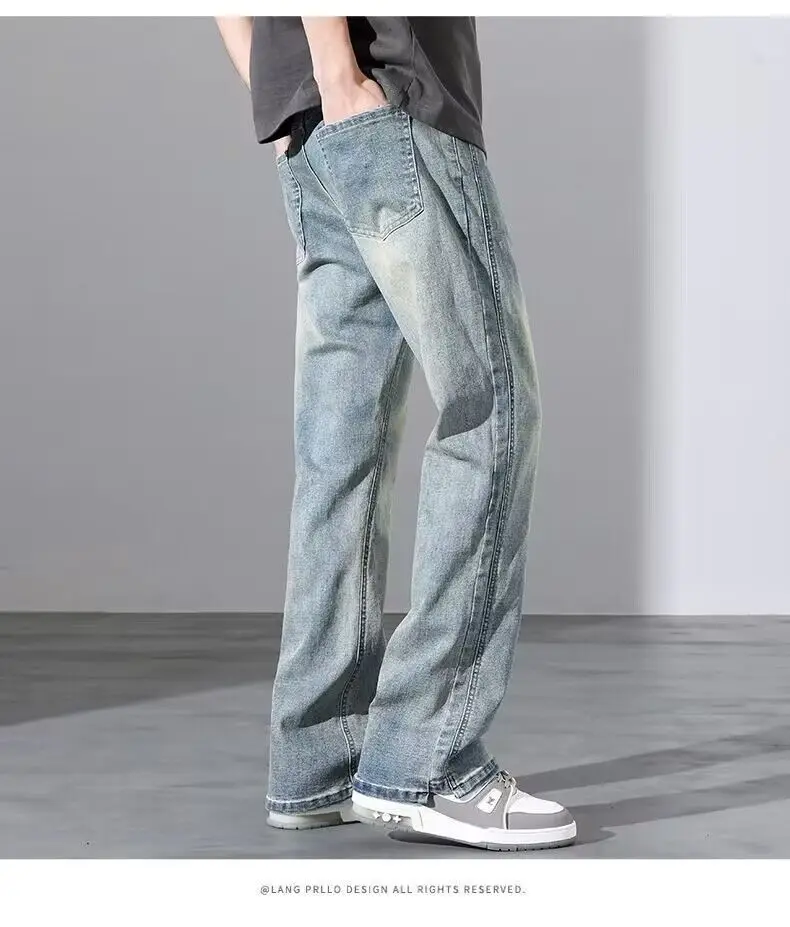 Men's Washed Vintage Blue Jeans Straight Long Pants — feature 13