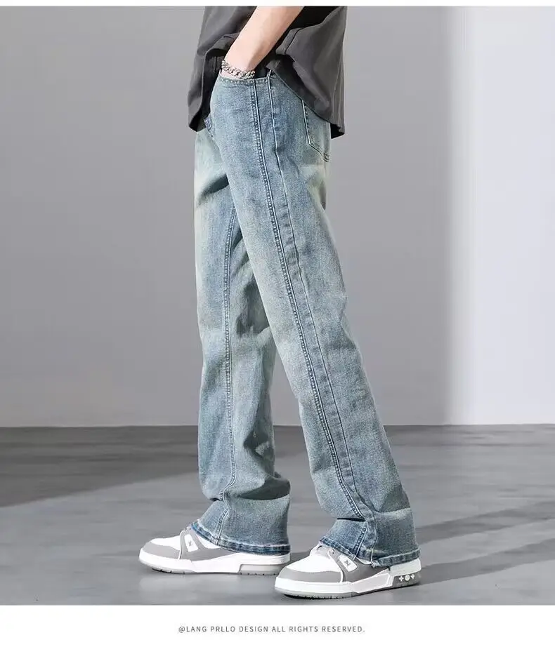 Men's Washed Vintage Blue Jeans Straight Long Pants — feature 8