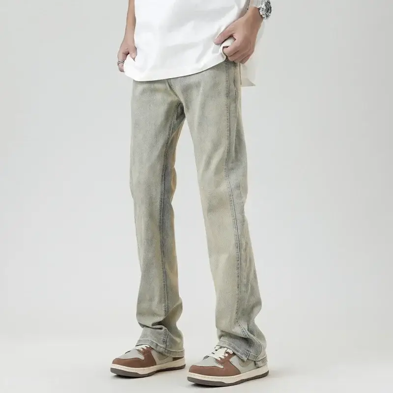 Men's Washed Vintage Blue Jeans Straight Long Pants - Image 10