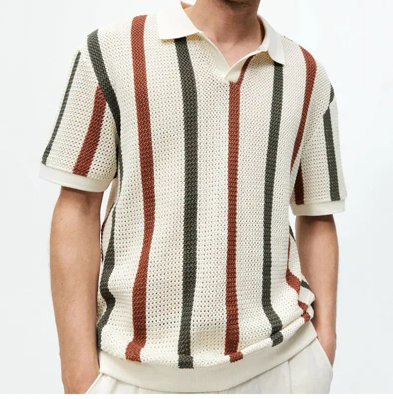 Men's Vertical Striped Polo Shirt with Long Sleeve — feature 11