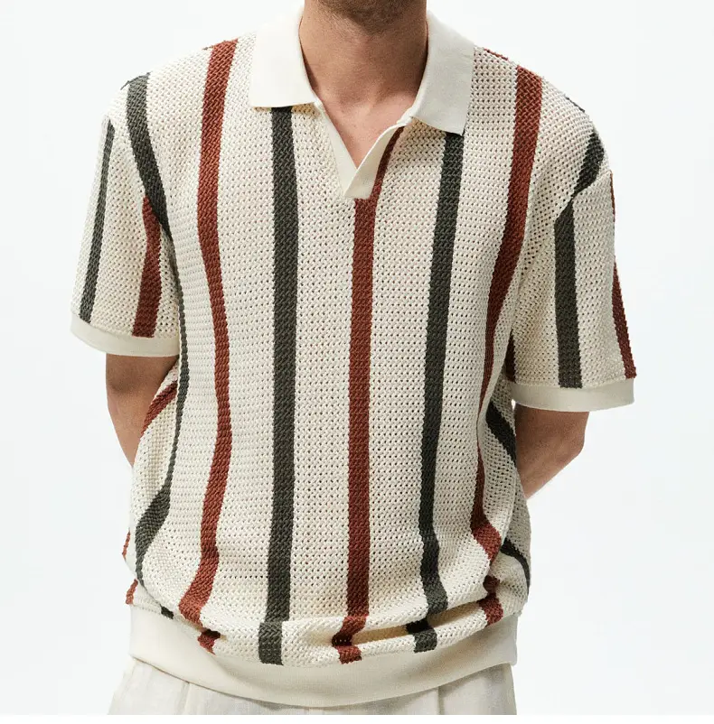 Men's Vertical Striped Polo Shirt with Long Sleeve — feature 12