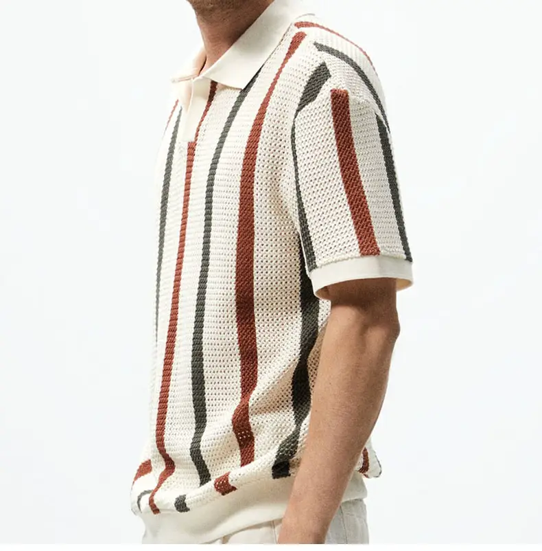 Men's Vertical Striped Polo Shirt with Long Sleeve — feature 13