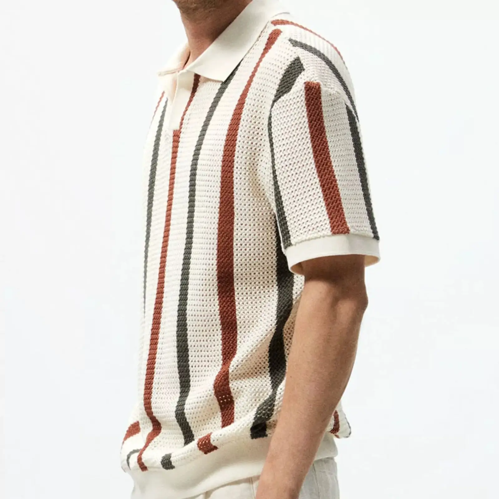 Men's Vertical Striped Polo Shirt with Long Sleeve — feature 6