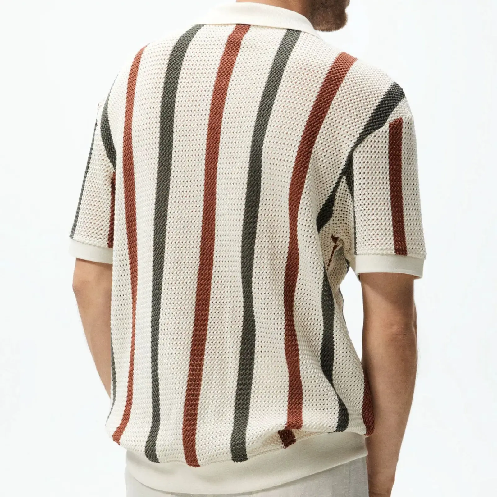 Men's Vertical Striped Polo Shirt with Long Sleeve — feature 7