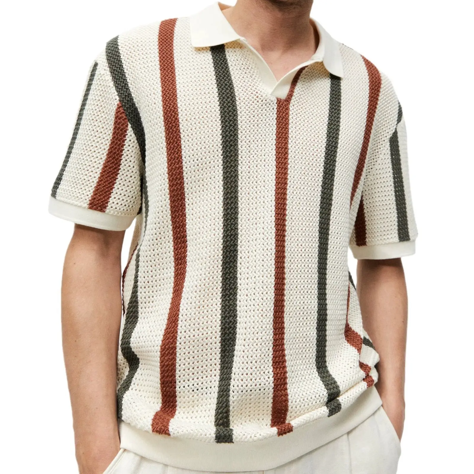 Men's Vertical Striped Polo Shirt with Long Sleeve — feature 8