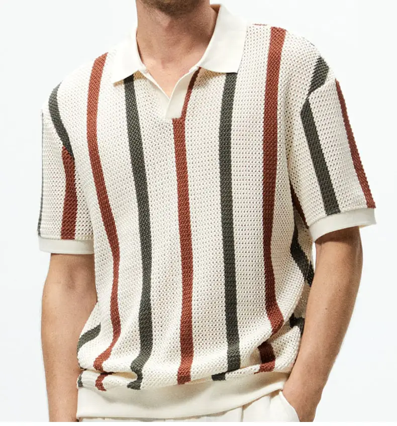 Men's Vertical Striped Polo Shirt with Long Sleeve — feature 9