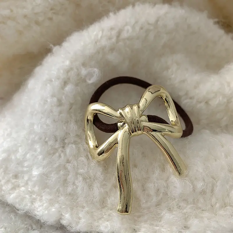 French Style Bow Hair Ring Gold High Elastic Low Ponytail - Image 6