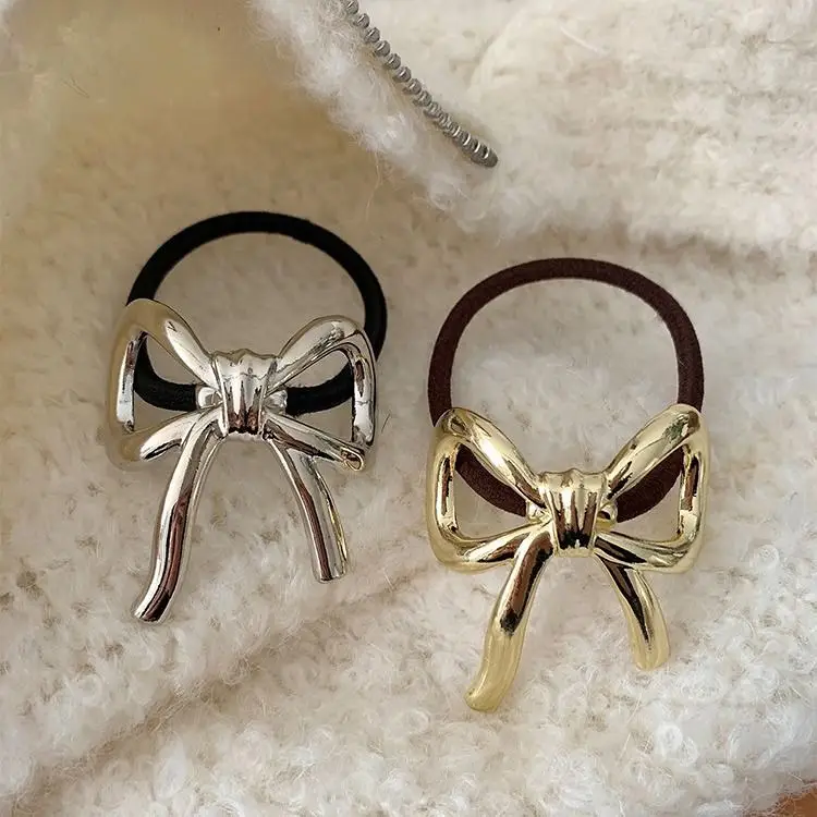 French Style Bow Hair Ring Gold High Elastic Low Ponytail — feature 3