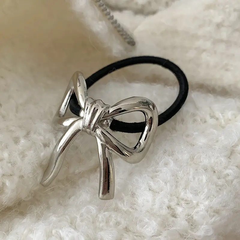 French Style Bow Hair Ring Gold High Elastic Low Ponytail - Image 2