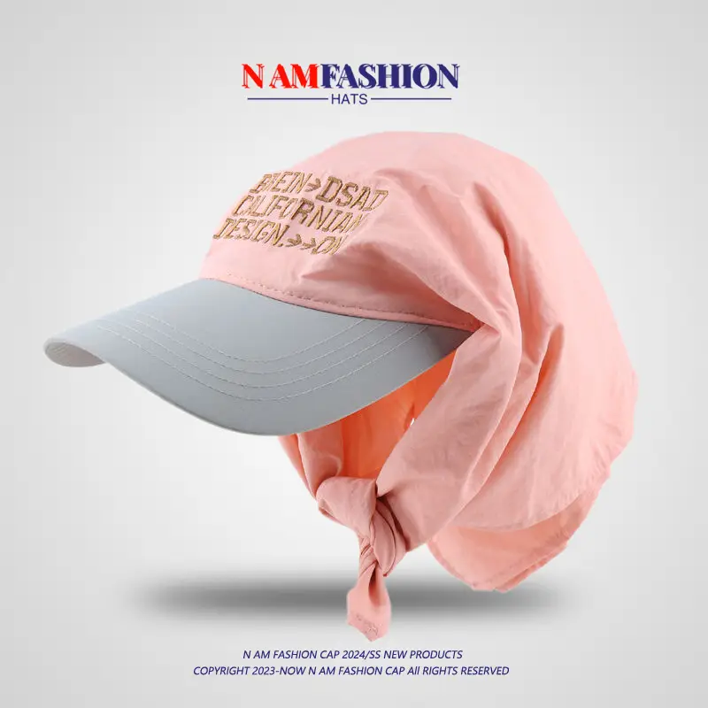 Women's Pink Letter Embroidered Sunscarf Cap - Image 6