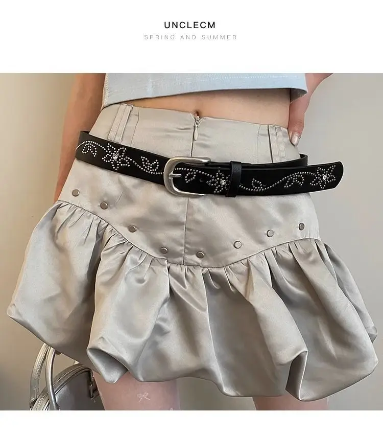 Women's Silk Belted Skirt with Flower Embroidery — feature 1