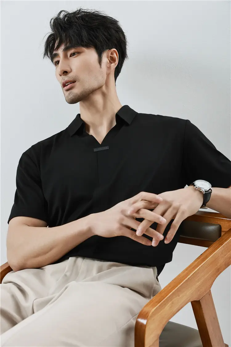Men Black V-Neck Polo Shirt Summer Wear — feature 3