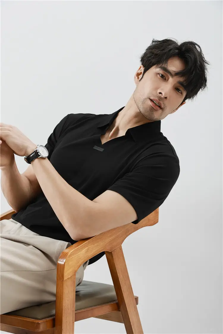 Men Black V-Neck Polo Shirt Summer Wear — feature 4