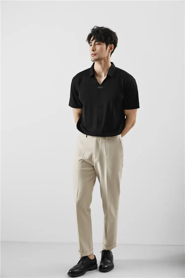 Men Black V-Neck Polo Shirt Summer Wear — feature 5