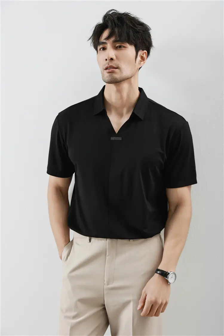 Men Black V-Neck Polo Shirt Summer Wear — feature 8