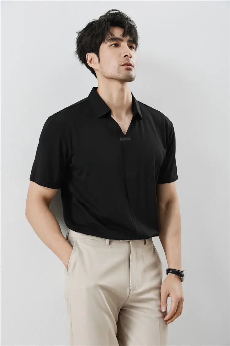 Men Black V-Neck Polo Shirt Summer Wear — feature 9