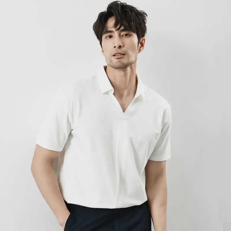 Men Black V-Neck Polo Shirt Summer Wear - Image 2