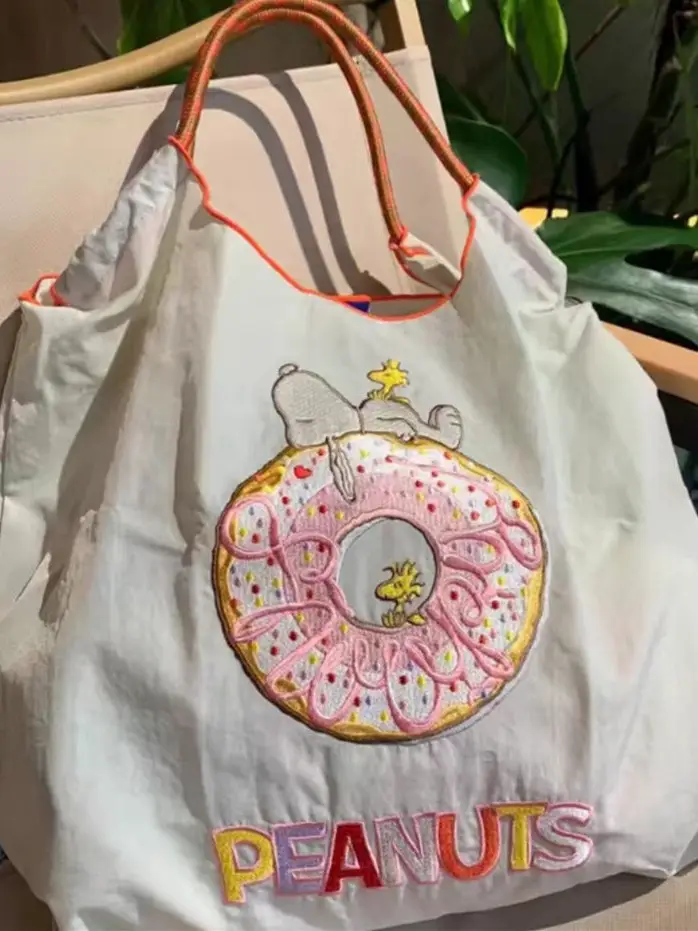 Pink Snoopy Donut Embroidered Shopping Bag - Image 3