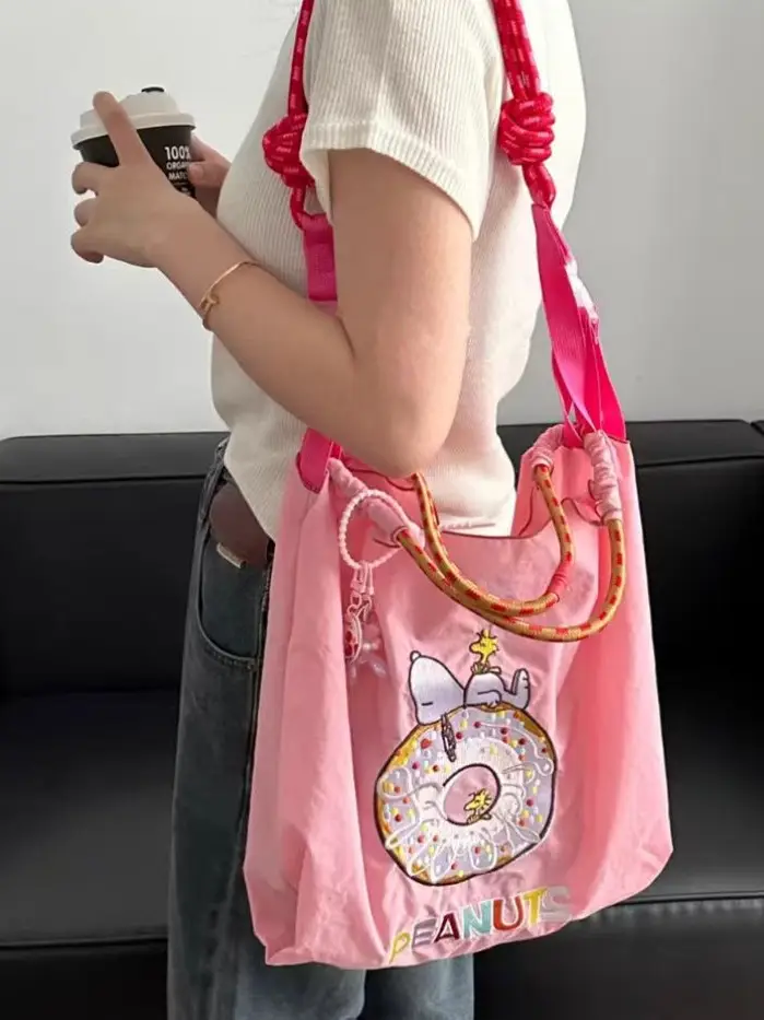Pink Snoopy Donut Embroidered Shopping Bag - Image 6