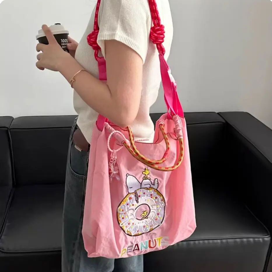 Pink Snoopy Donut Embroidered Shopping Bag — feature 6