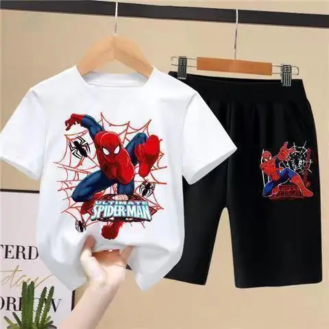 Spider-Man Boys Orange Black Shorts Set Summer - Image 2