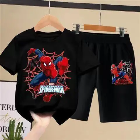 Spider-Man Boys Orange Black Shorts Set Summer - Image 3