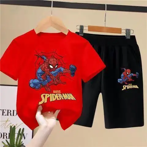 Spider-Man Boys Orange Black Shorts Set Summer - Image 4