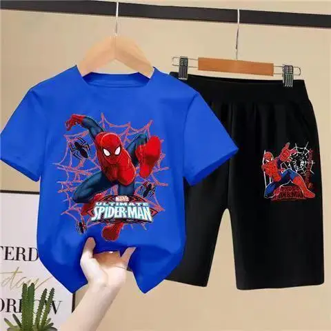 Spider-Man Boys Orange Black Shorts Set Summer - Image 11