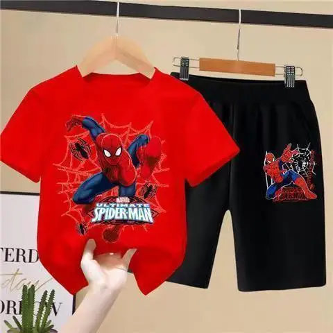 Spider-Man Boys Orange Black Shorts Set Summer - Image 5