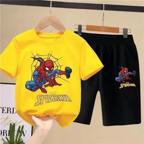 Spider-Man Boys Orange Black Shorts Set Summer - Image 6