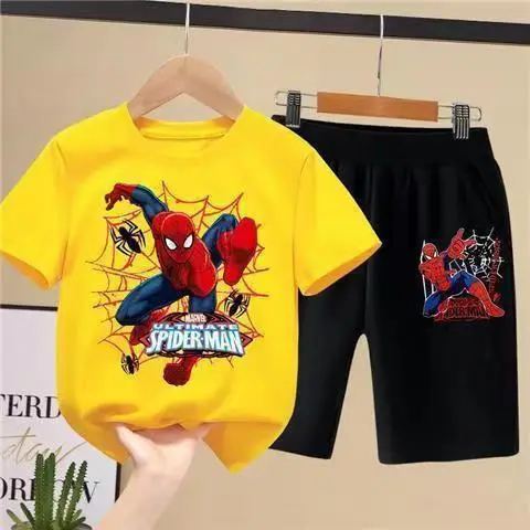 Spider-Man Boys Orange Black Shorts Set Summer - Image 7