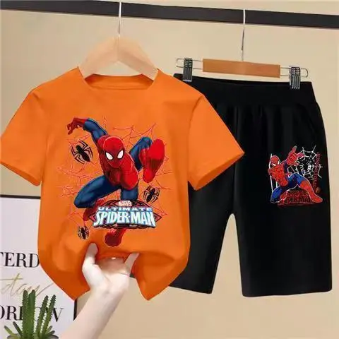 Spider-Man Boys Orange Black Shorts Set Summer - Image 9