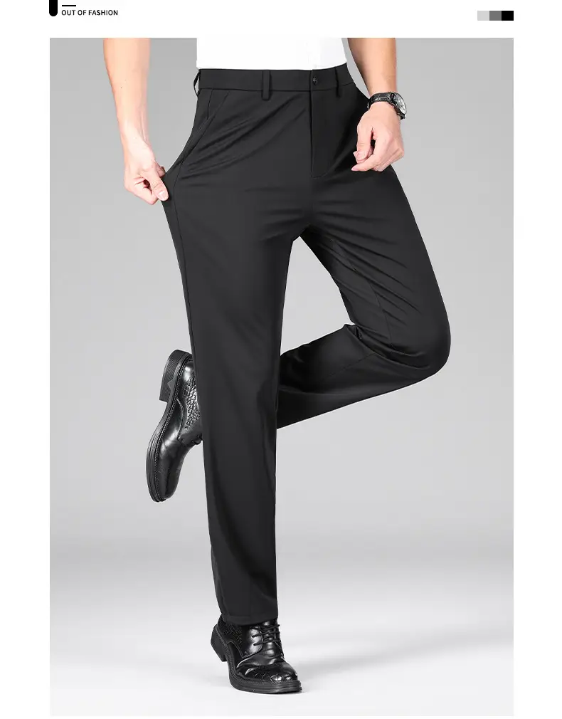 Men's Ice Silk Elastic Pants Solid Navy — feature 13
