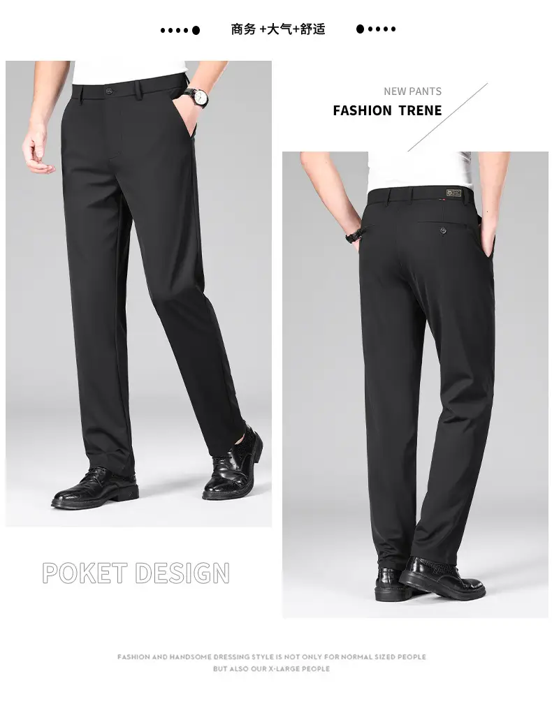 Men's Ice Silk Elastic Pants Solid Navy — feature 14