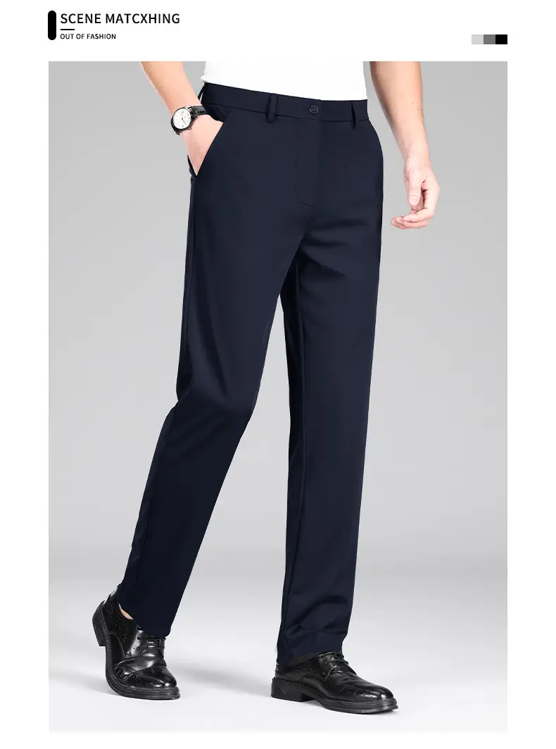 Men's Ice Silk Elastic Pants Solid Navy — feature 16