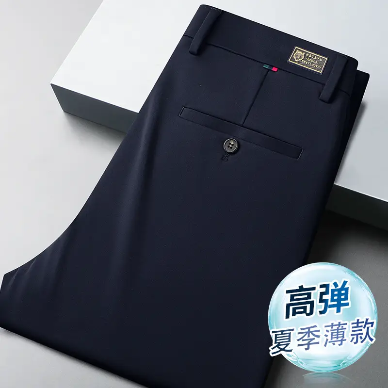 Men's Ice Silk Elastic Pants Solid Navy - Image 2