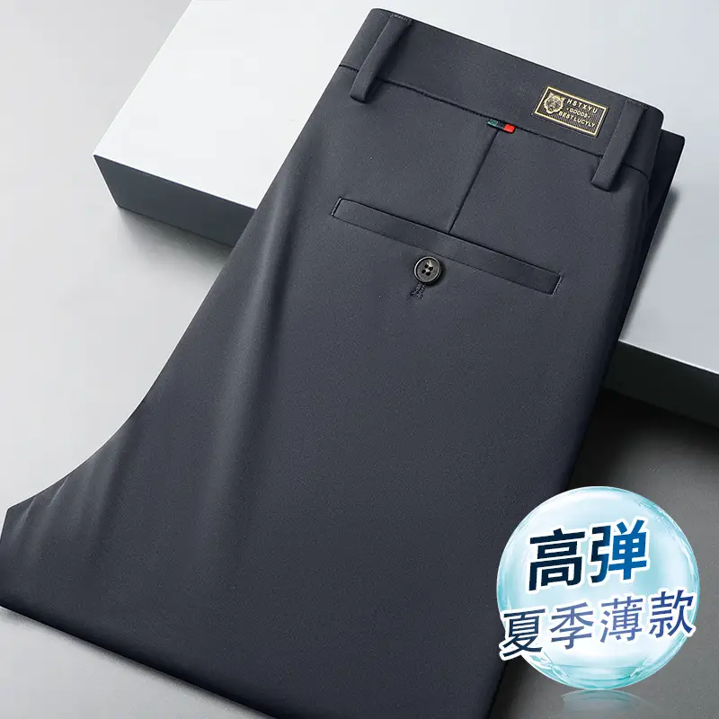 Men's Ice Silk Elastic Pants Solid Navy - Image 3