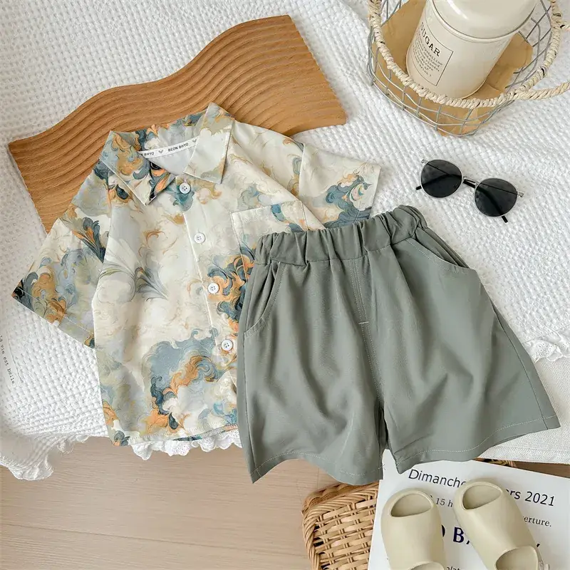 Children's Clothing Short-sleeved T-shirt Summer suit Boys' Styline Fashionable Two-piece New Children's Clothes Baby Children