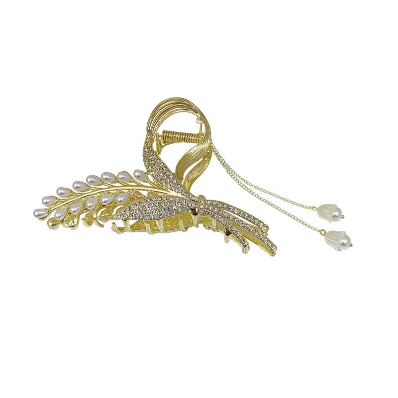 Elegant Pearl Hair Clips with Green Emerald Tassels - Image 23