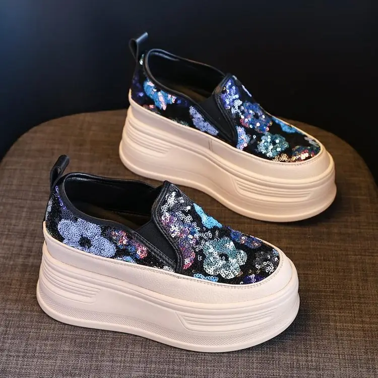 Women Sparkly Floral Wedge Sneakers All Season