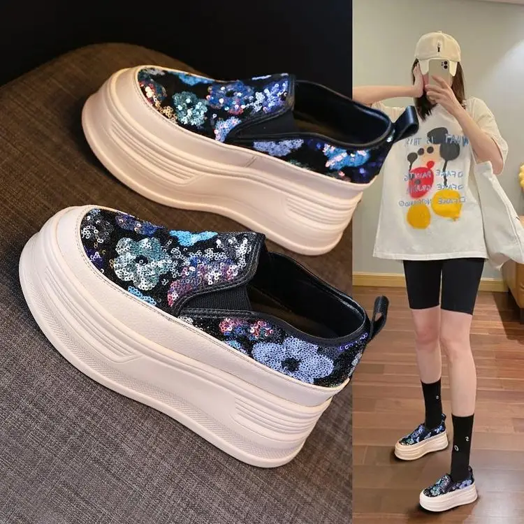 Women Sparkly Floral Wedge Sneakers All Season