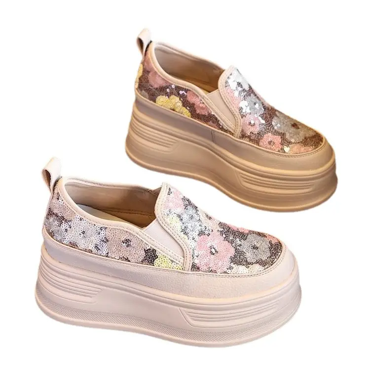 Women Sparkly Floral Wedge Sneakers All Season