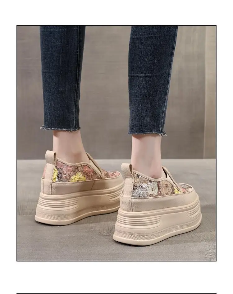 Women Sparkly Floral Wedge Sneakers All Season — feature 10