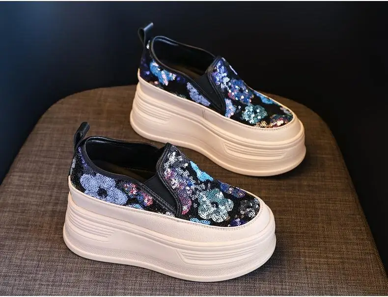 Women Sparkly Floral Wedge Sneakers All Season — feature 3