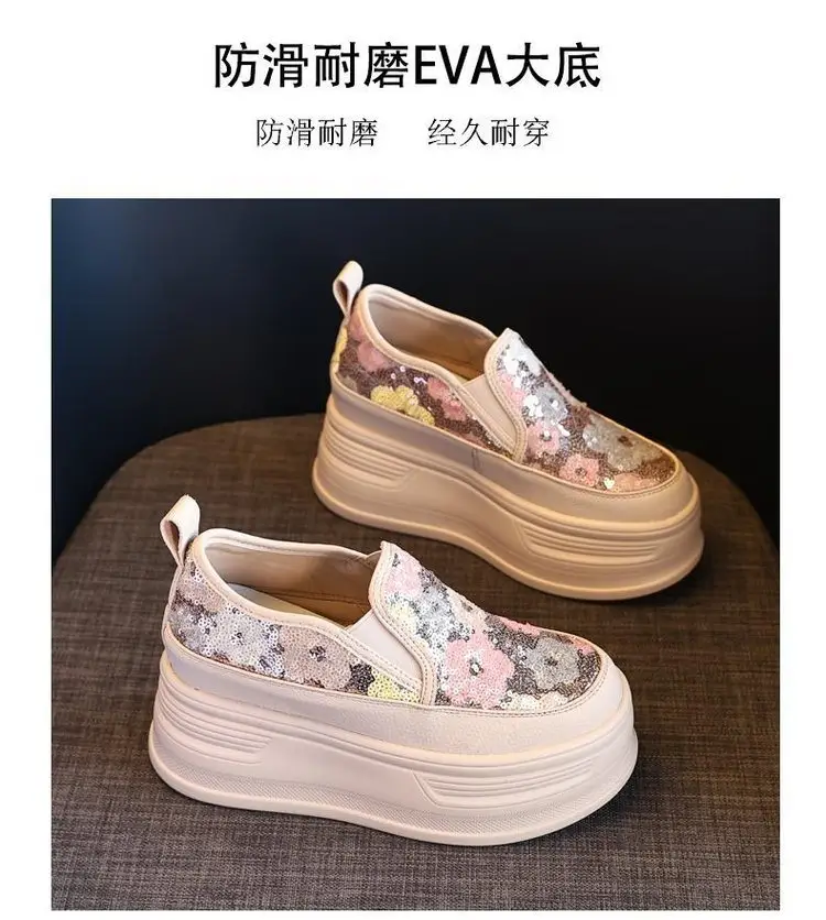 Women Sparkly Floral Wedge Sneakers All Season — feature 4