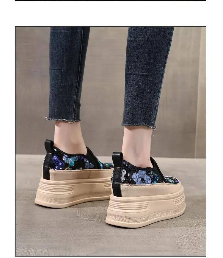 Women Sparkly Floral Wedge Sneakers All Season — feature 5