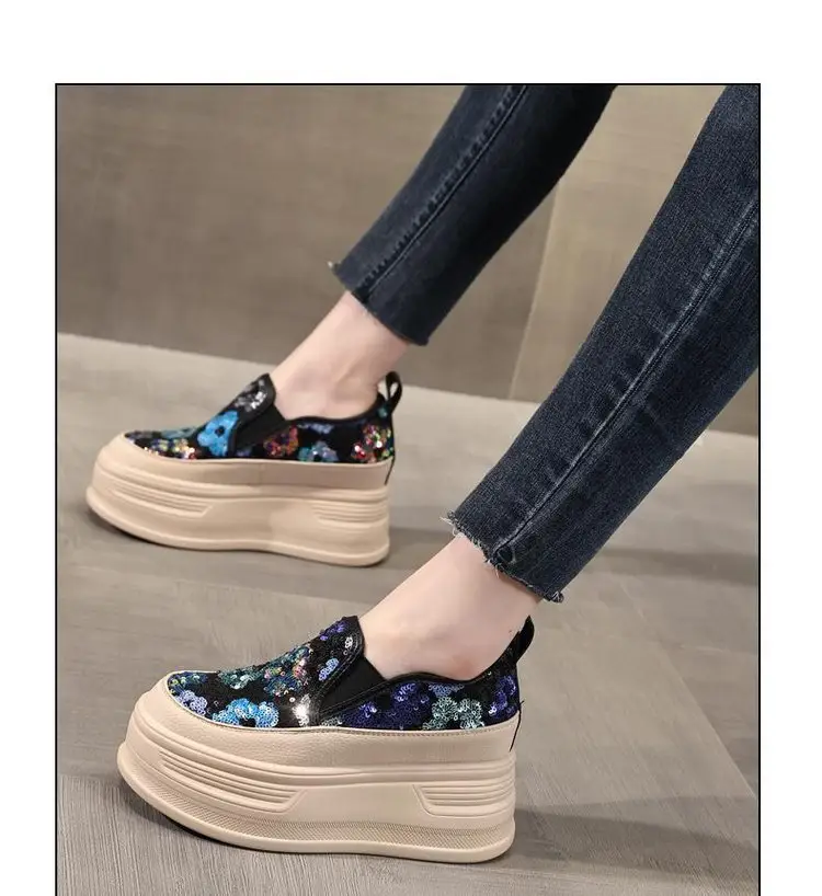 Women Sparkly Floral Wedge Sneakers All Season — feature 6
