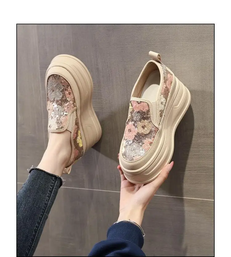 Women Sparkly Floral Wedge Sneakers All Season — feature 7
