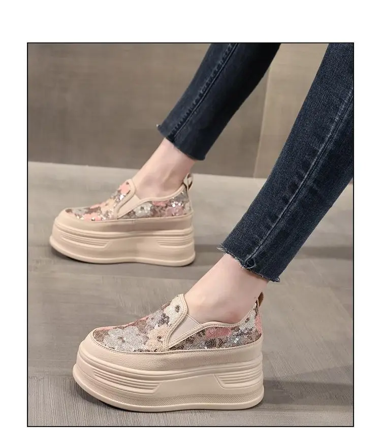 Women Sparkly Floral Wedge Sneakers All Season — feature 8