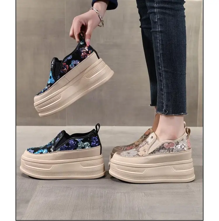 Women Sparkly Floral Wedge Sneakers All Season — feature 9